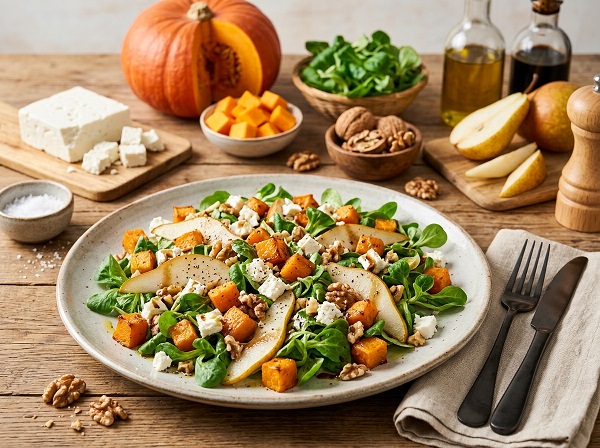Kürbis-Feldsalat mit Feta