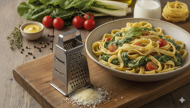 Mangold-Senf-Sahne mit Pasta