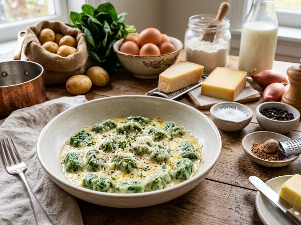 Spinatgnocchi mit Käsesauce